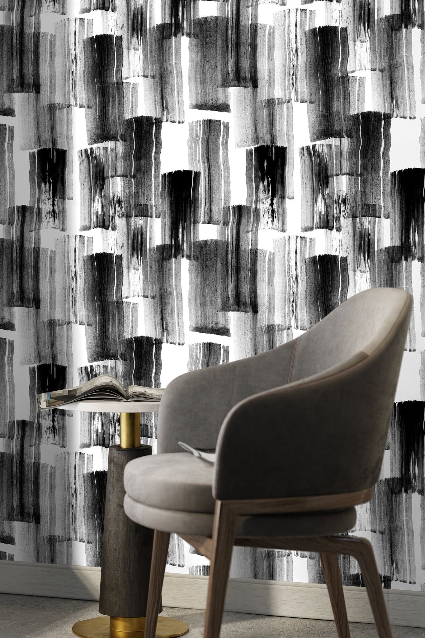 Black and White Brush Wallpaper / Peel and Stick Wallpaper Removable Wallpaper Home Decor Wall Art Wall Decor Room Decor - C769 - WallTrend