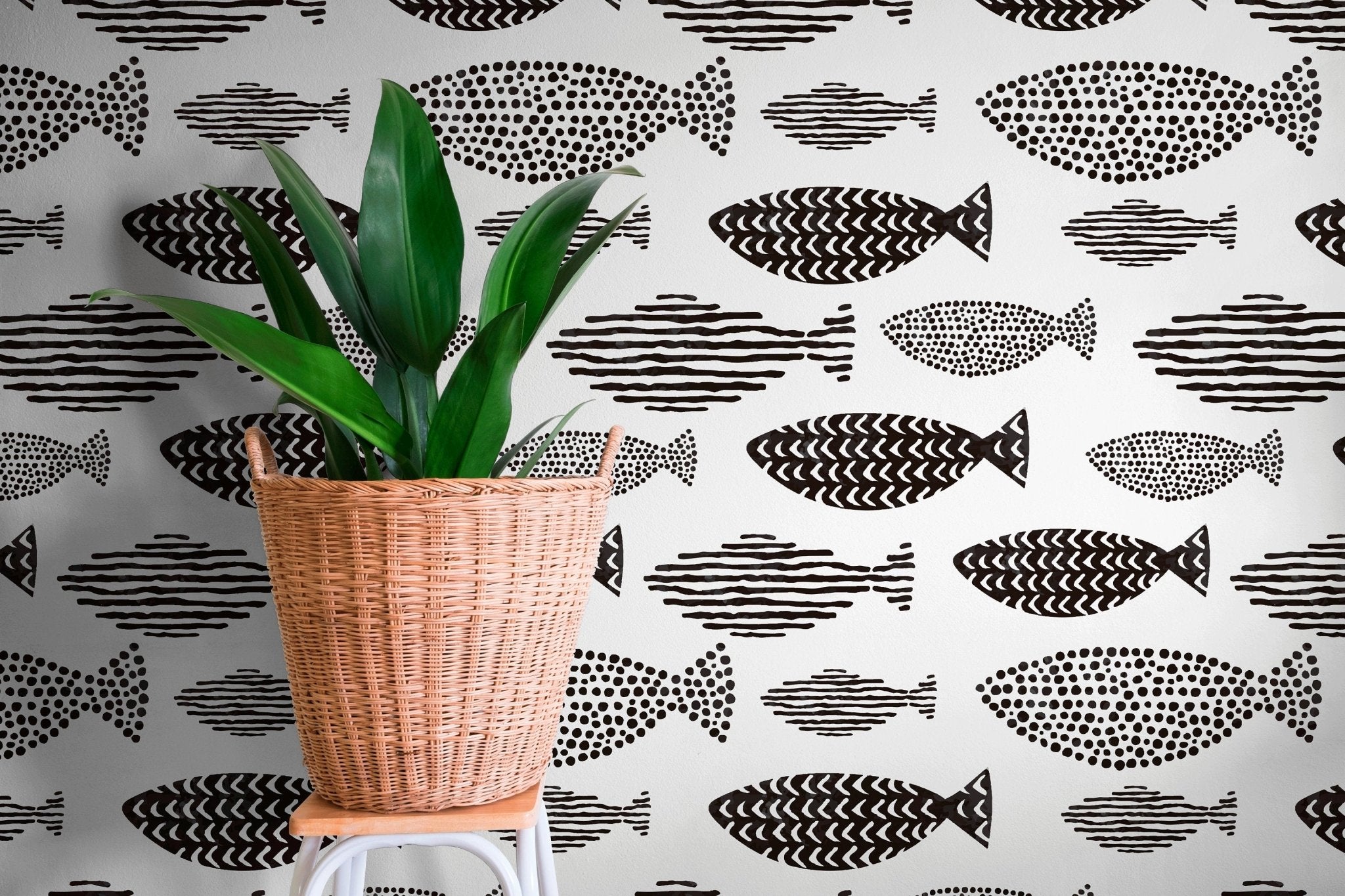 Black and White Fish Pattern Wallpaper - C084 - WallTrend