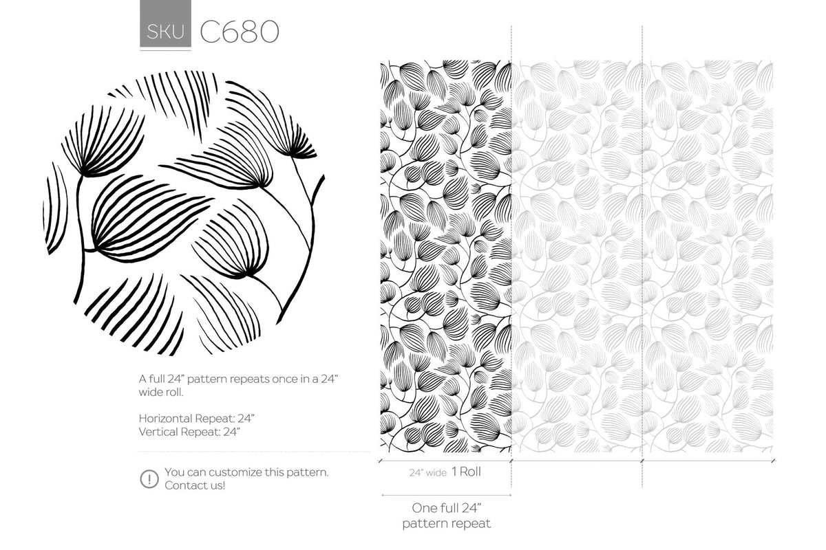 Black and White Floral Art Wallpaper - C680 - WallTrend