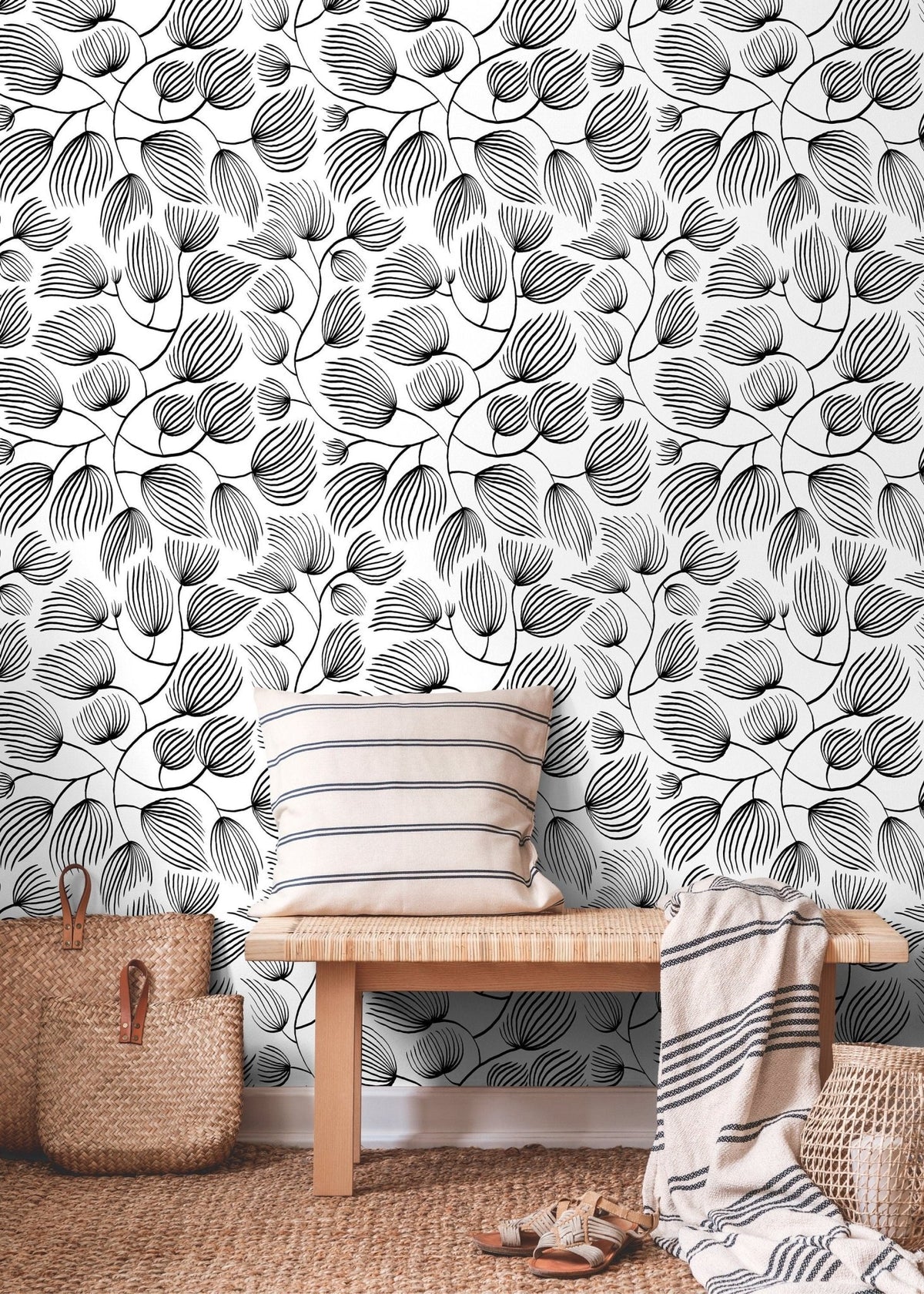 Black and White Floral Art Wallpaper - C680 - WallTrend