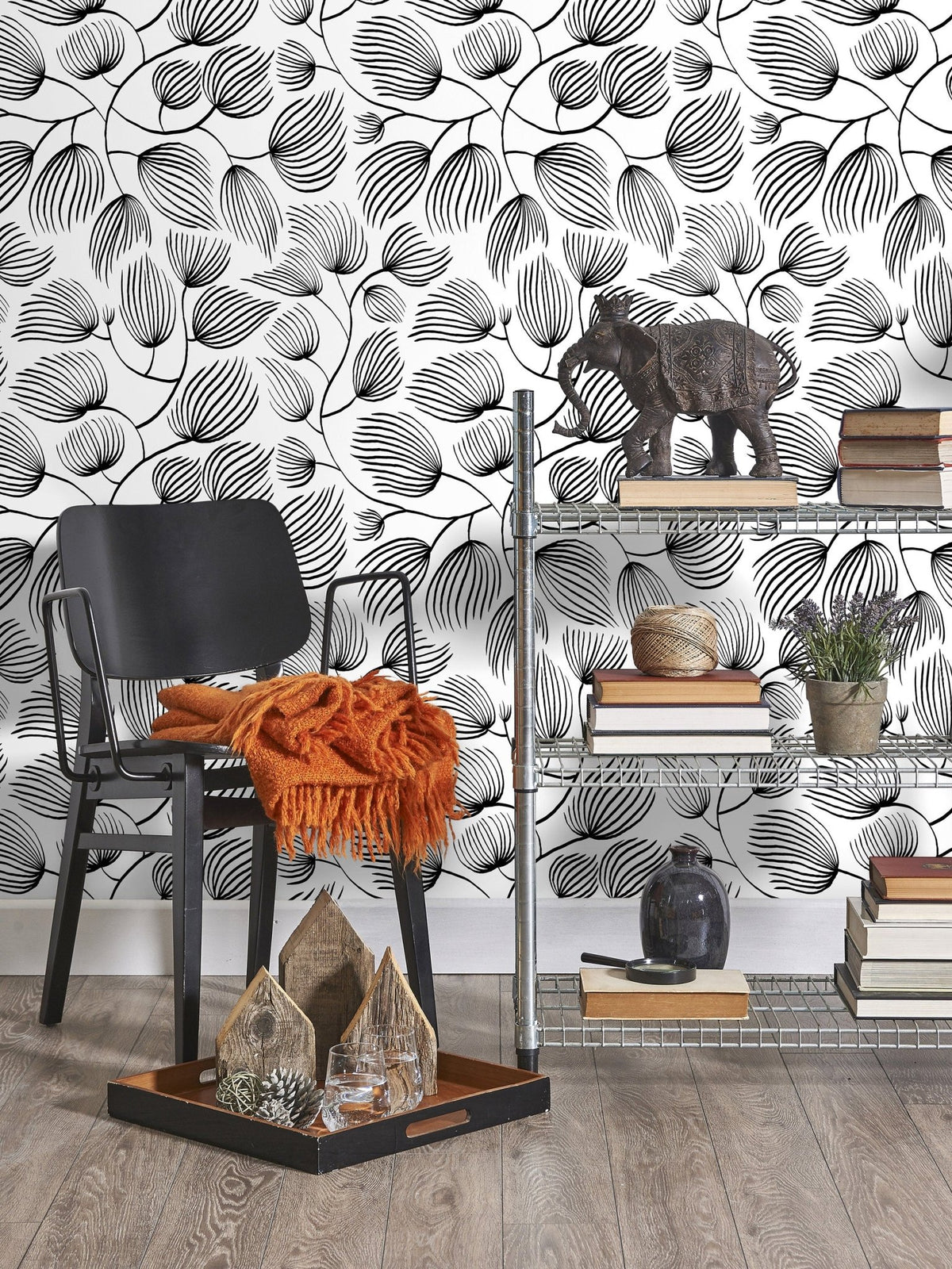 Black and White Floral Art Wallpaper - C680 - WallTrend