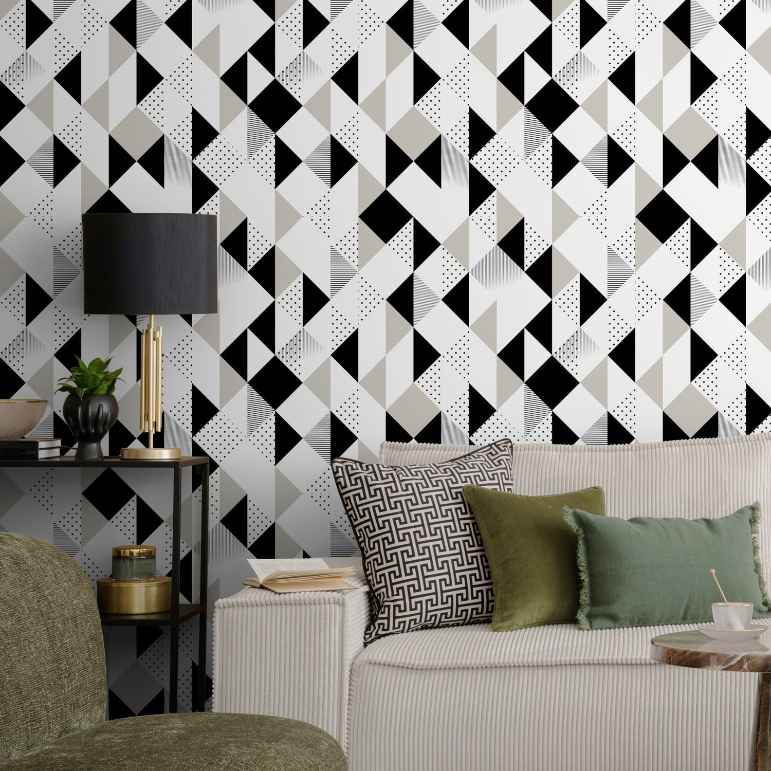 Black and White Geometric Wallpaper Modern Wallpaper Peel and Stick and Traditional Wallpaper - A475 - WallTrend