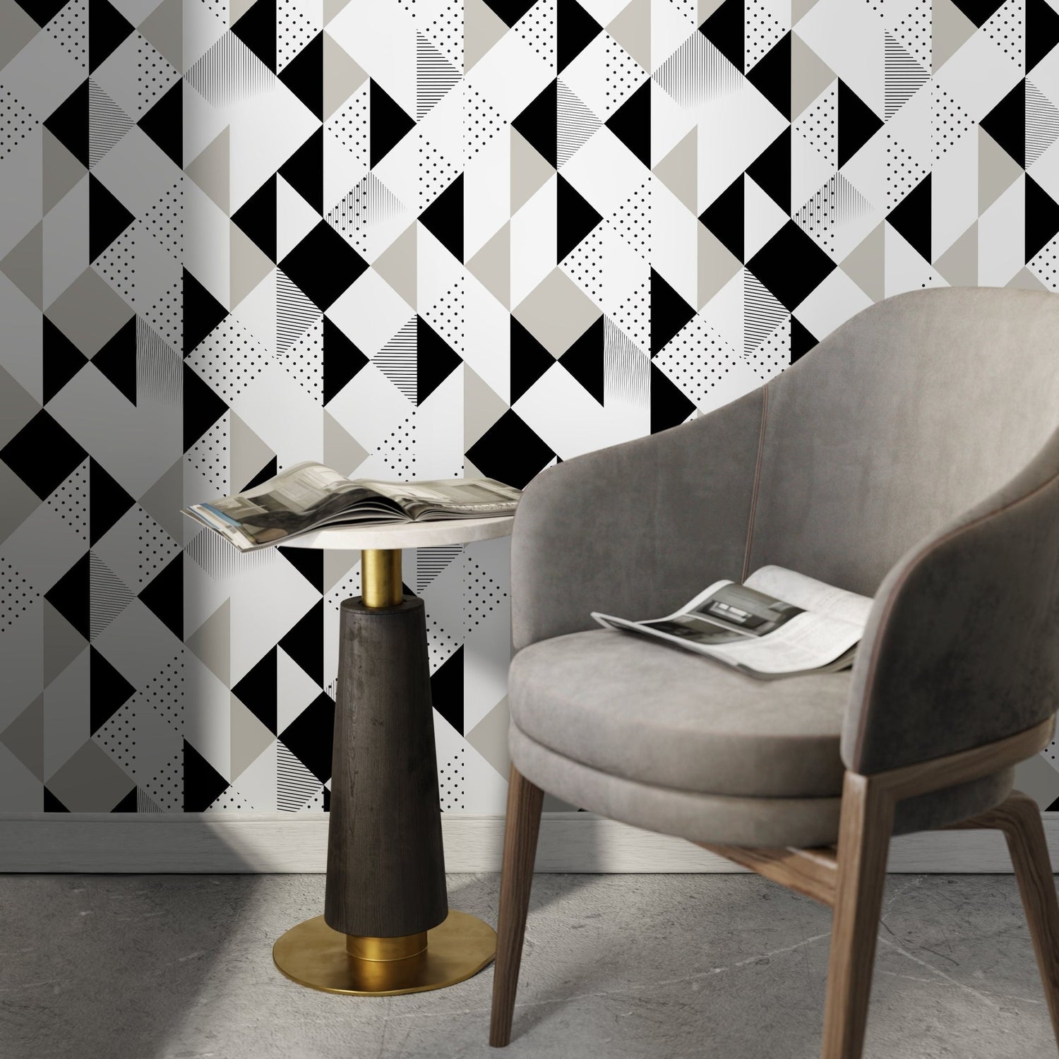 Black and White Geometric Wallpaper Modern Wallpaper Peel and Stick and Traditional Wallpaper - A475 - WallTrend