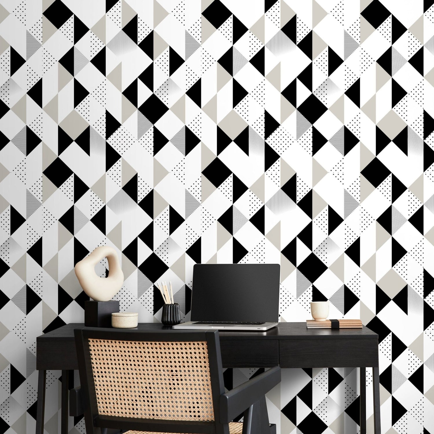 Black and White Geometric Wallpaper Modern Wallpaper Peel and Stick and Traditional Wallpaper - A475 - WallTrend