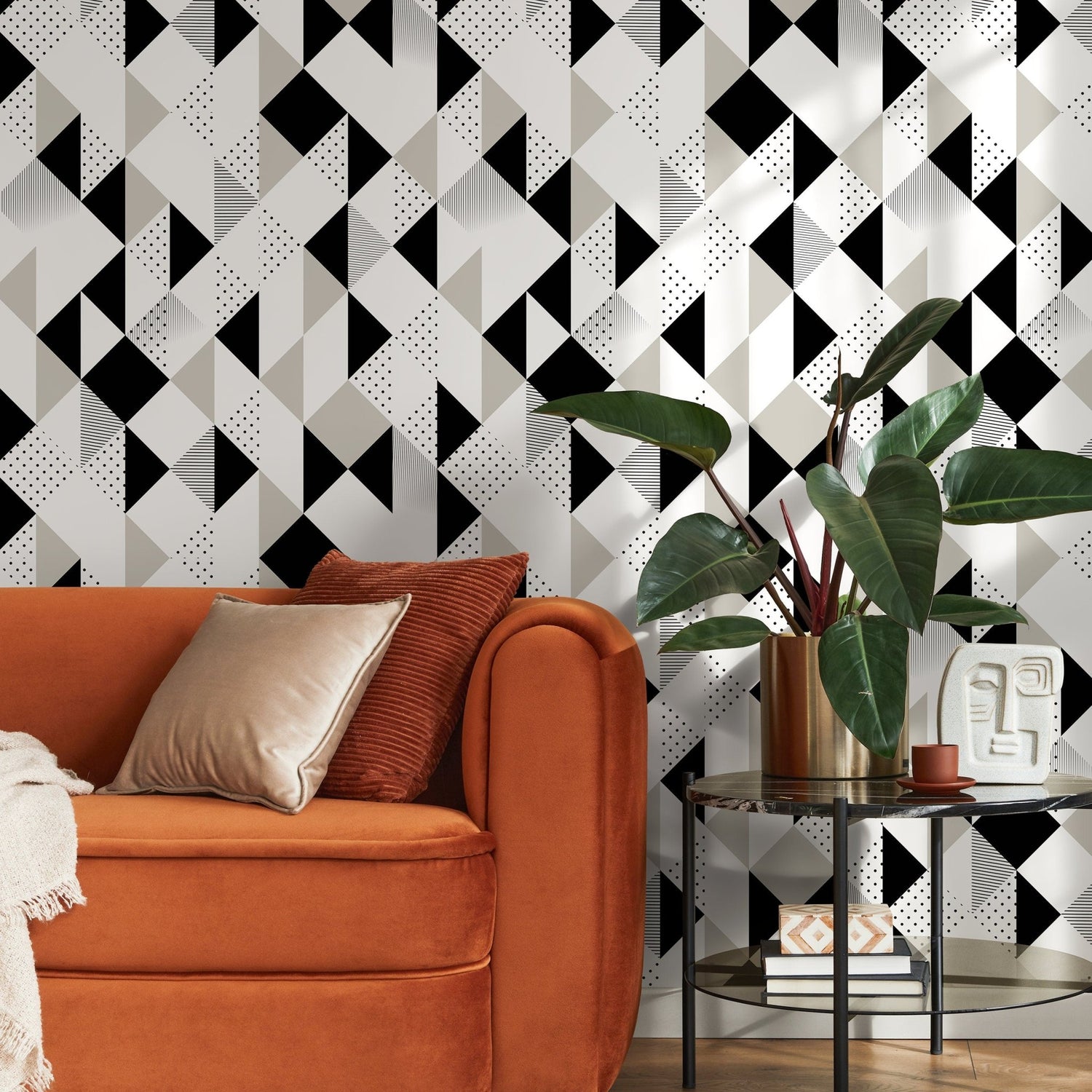 Black and White Geometric Wallpaper Modern Wallpaper Peel and Stick and Traditional Wallpaper - A475 - WallTrend