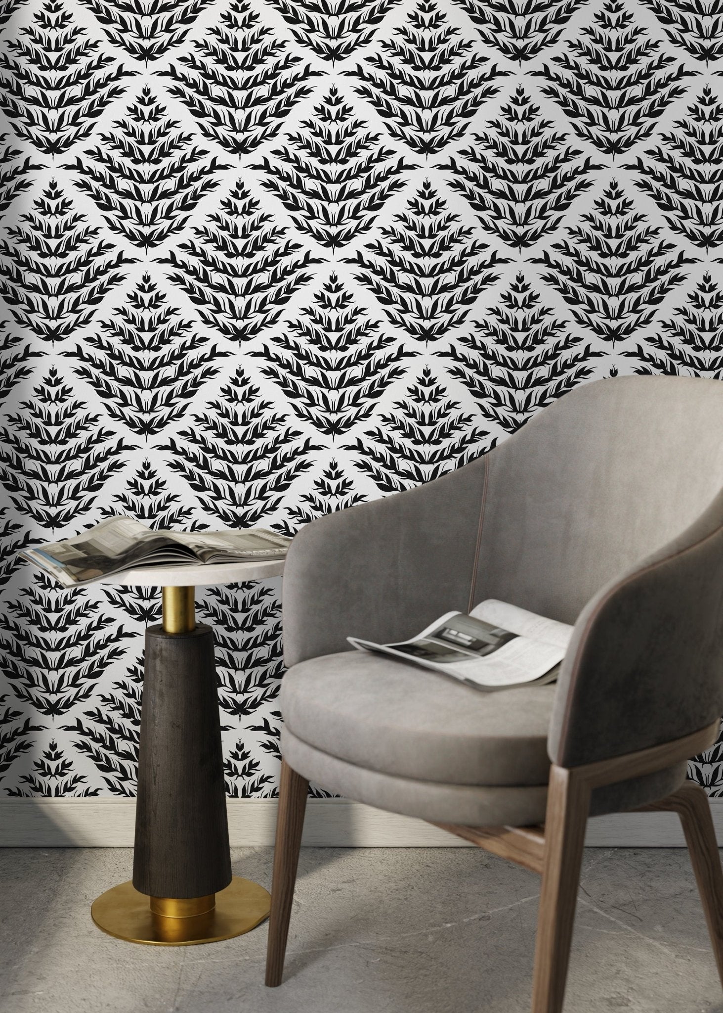 Black and White Leaf Wallpaper / Peel and Stick Wallpaper Removable Wallpaper Home Decor Wall Art Wall Decor Room Decor - C856 - WallTrend