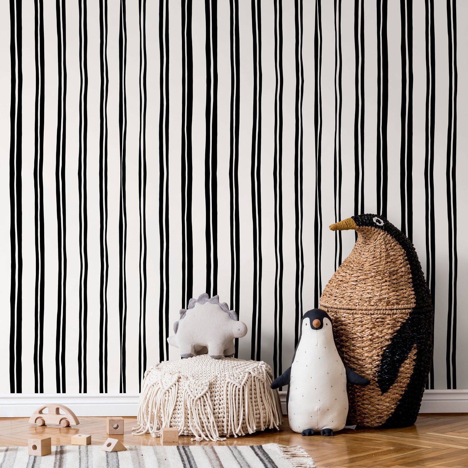 Black and White Lines Wallpaper Modern Striped Wallpaper Peel and Stick and Traditional Wallpaper - D762 - WallTrend