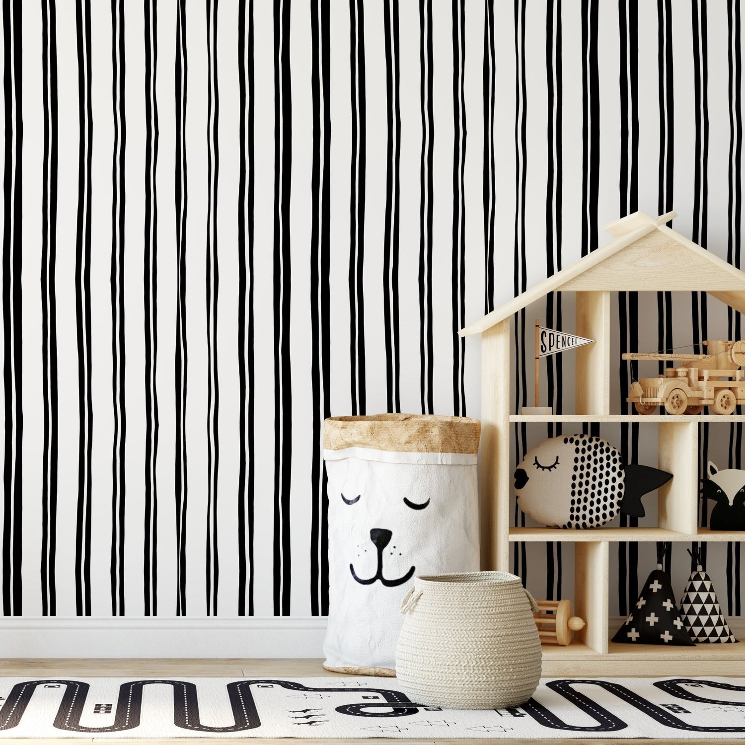 Black and White Lines Wallpaper Modern Striped Wallpaper Peel and Stick and Traditional Wallpaper - D762 - WallTrend