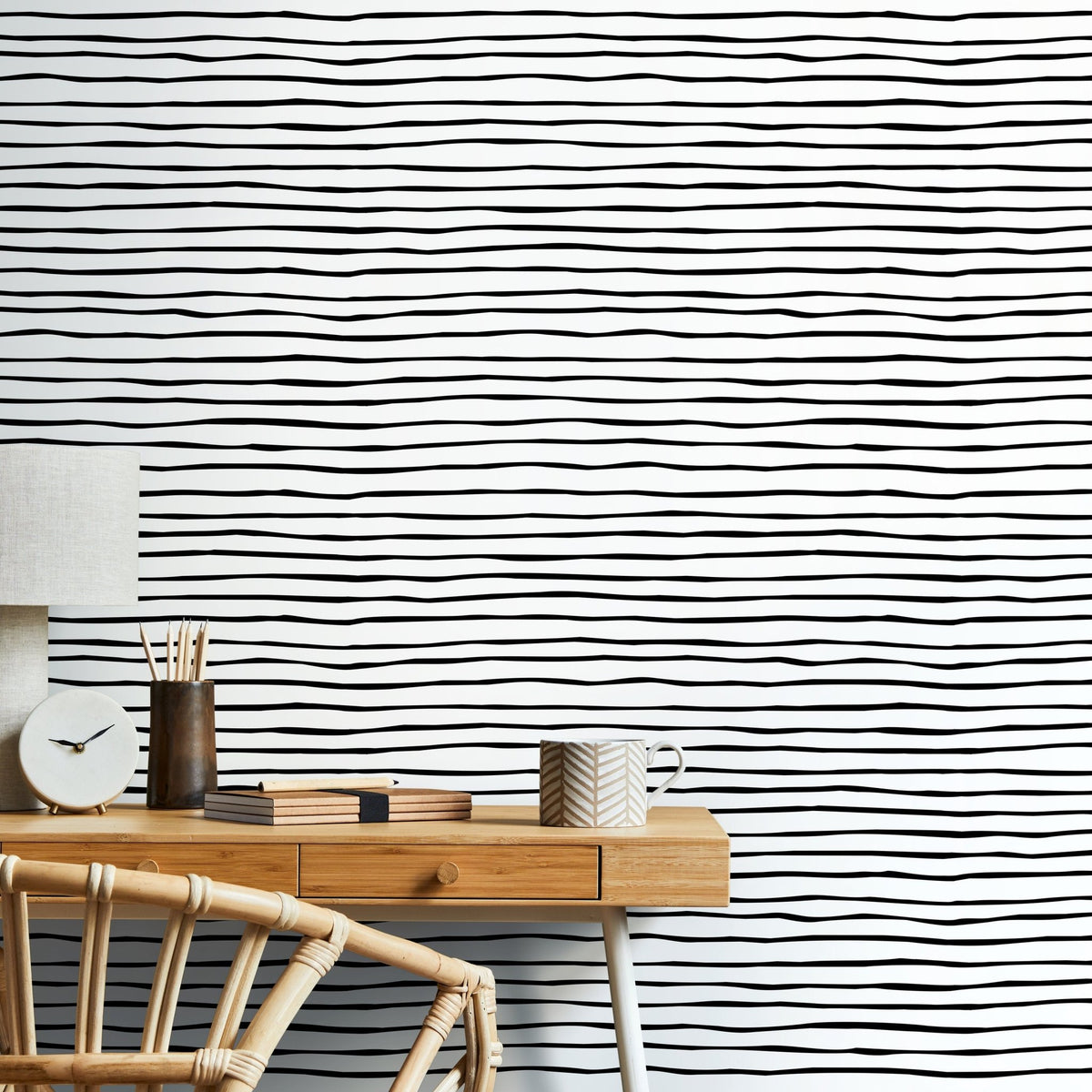 Black and White Striped Wallpaper Boho Wallpaper Peel and Stick and Traditional Wallpaper - D772 - WallTrend