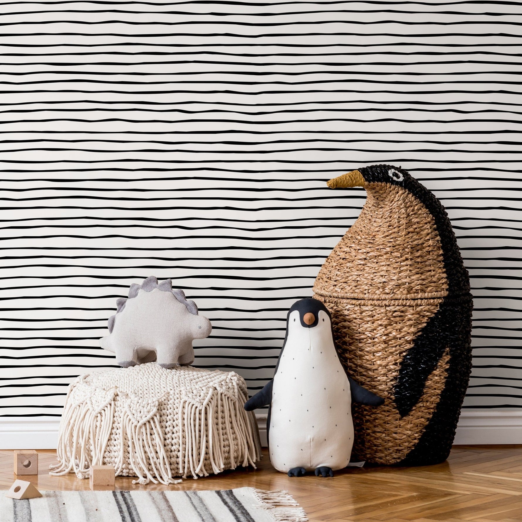 Black and White Striped Wallpaper Boho Wallpaper Peel and Stick and Traditional Wallpaper - D772 - WallTrend