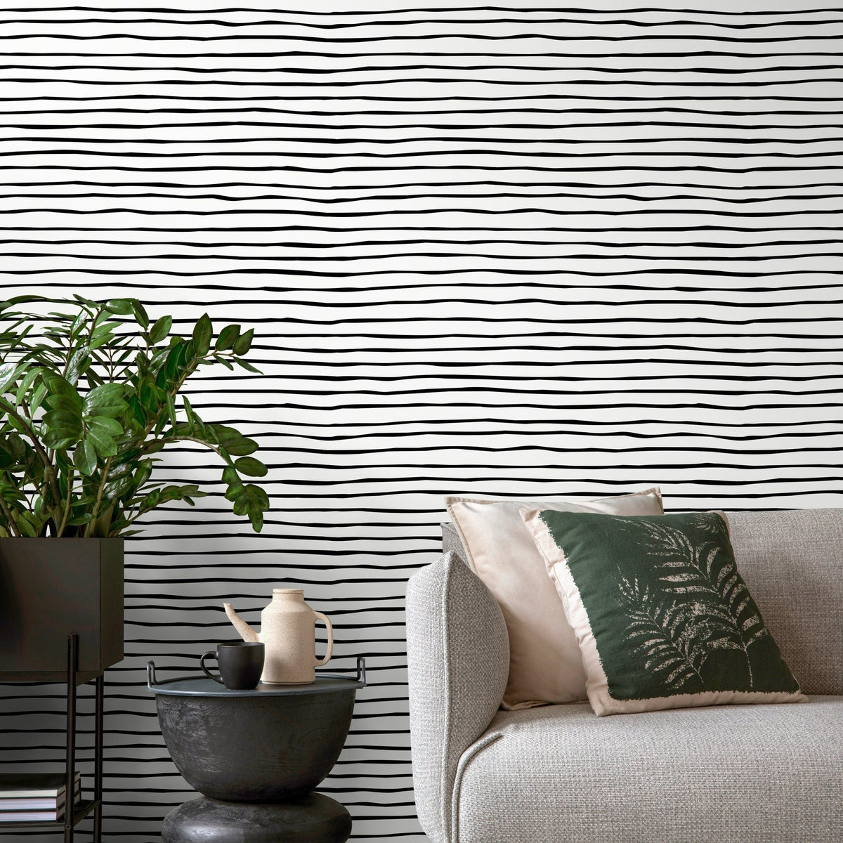 Black and White Striped Wallpaper Boho Wallpaper Peel and Stick and Traditional Wallpaper - D772 - WallTrend