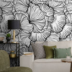 Black and White Wallpaper Abstract Leaves Wallpaper Peel and Stick and Traditional Wallpaper - A524 - WallTrend