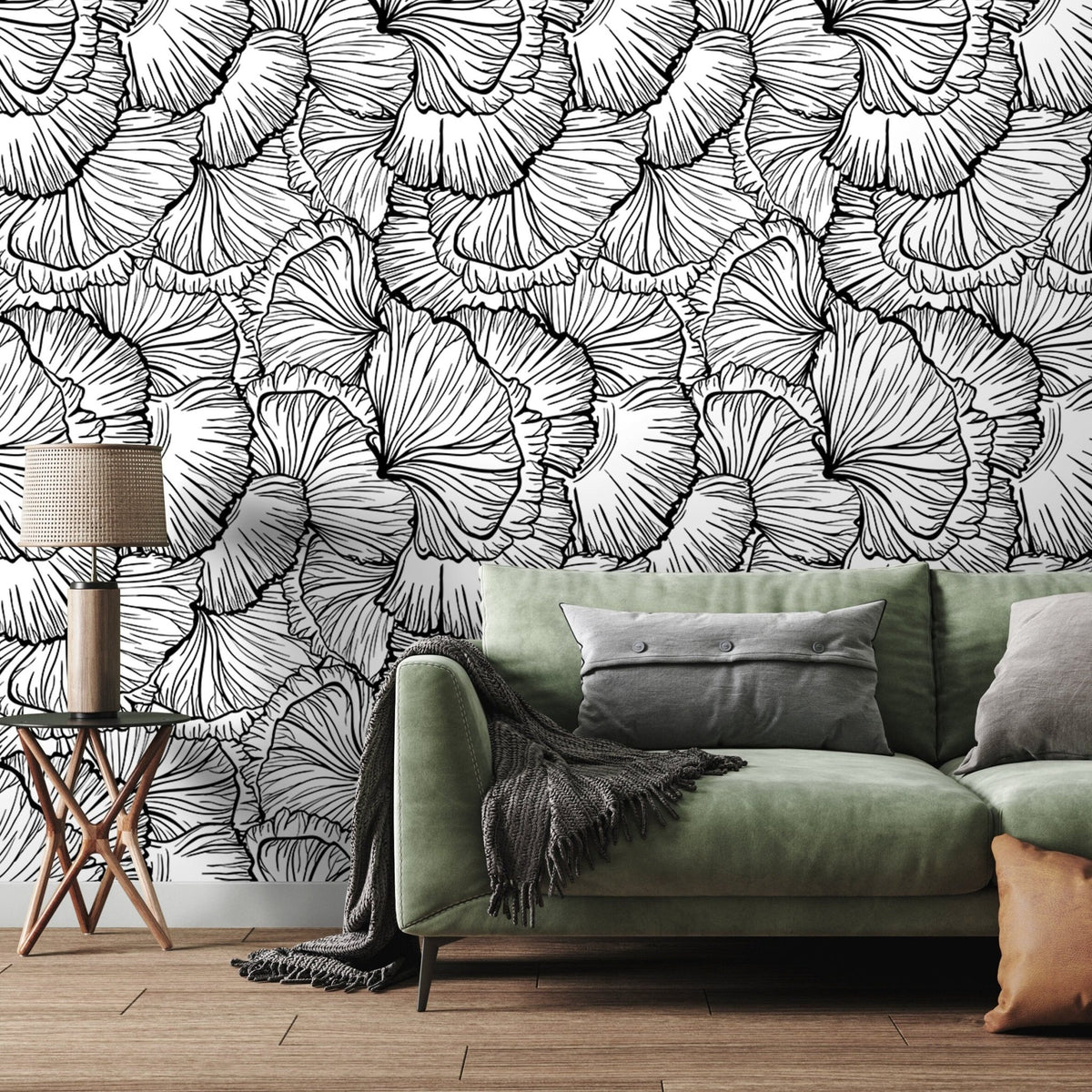 Black and White Wallpaper Abstract Leaves Wallpaper Peel and Stick and Traditional Wallpaper - A524 - WallTrend