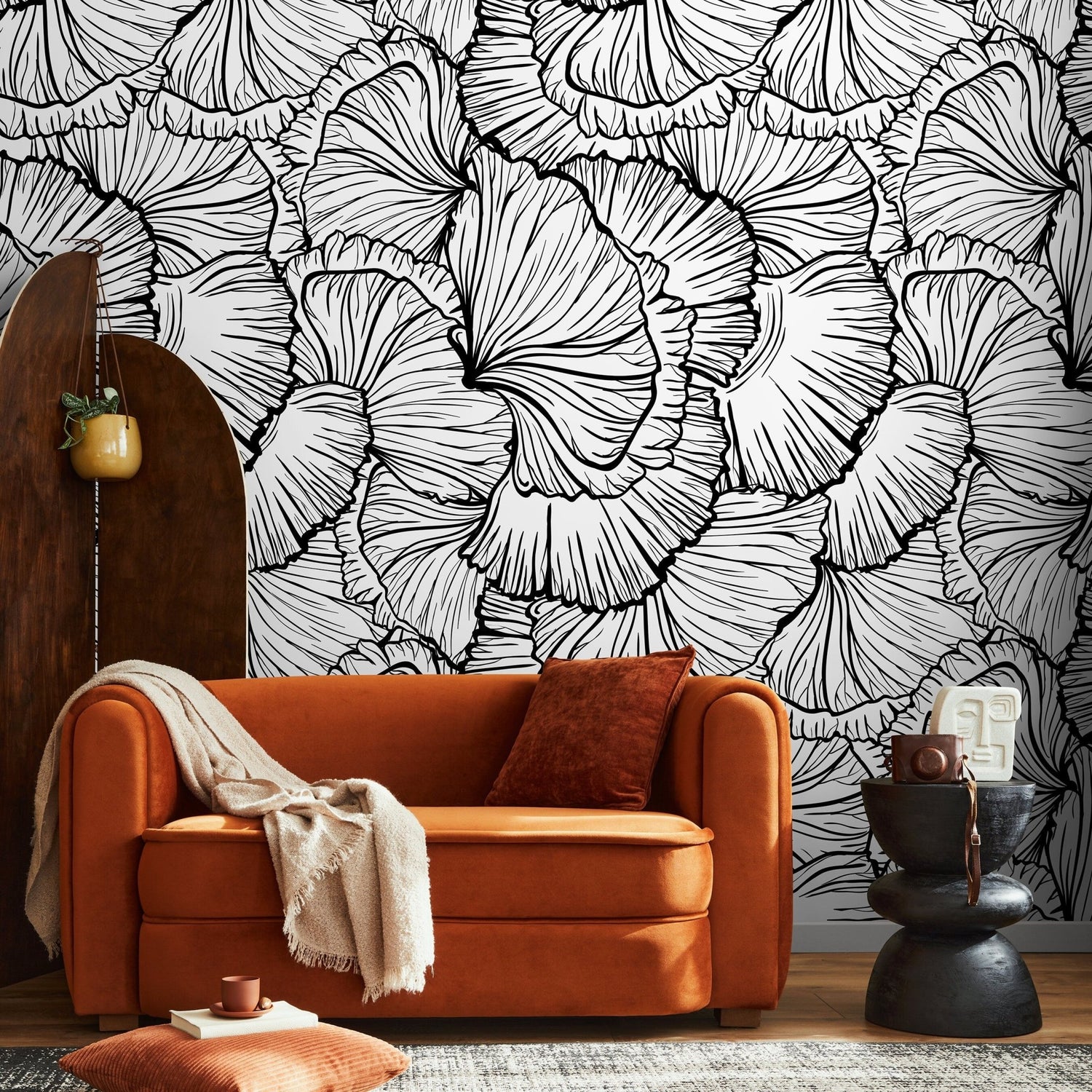 Black and White Wallpaper Abstract Leaves Wallpaper Peel and Stick and Traditional Wallpaper - A524 - WallTrend