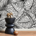 Black and White Wallpaper Tropical Leaves Wallpaper Peel and Stick and Traditional Wallpaper - A535 - WallTrend