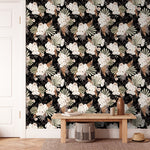 Black Boho Floral Wallpaper / Peel and Stick Wallpaper Removable Wallpaper Home Decor Wall Art Wall Decor Room Decor - C787 - WallTrend