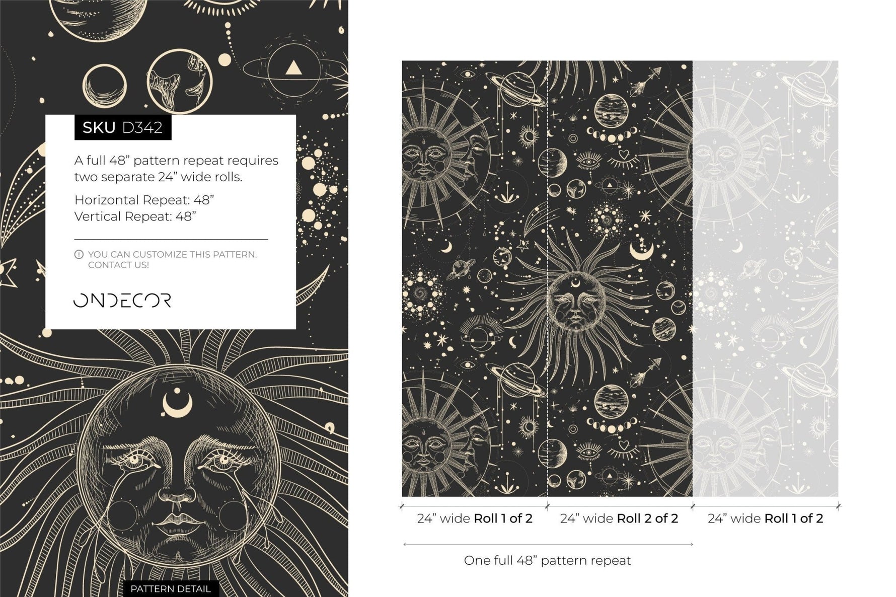 Black Celestial Wallpaper / Peel and Stick Wallpaper Removable Wallpaper Home Decor Wall Art Wall Decor Room Decor - D342 - WallTrend
