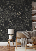 Black Celestial Wallpaper / Peel and Stick Wallpaper Removable Wallpaper Home Decor Wall Art Wall Decor Room Decor - D342 - WallTrend