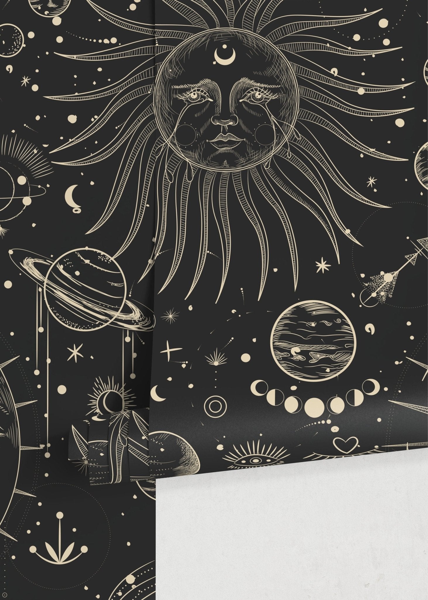 Black Celestial Wallpaper / Peel and Stick Wallpaper Removable Wallpaper Home Decor Wall Art Wall Decor Room Decor - D342 - WallTrend