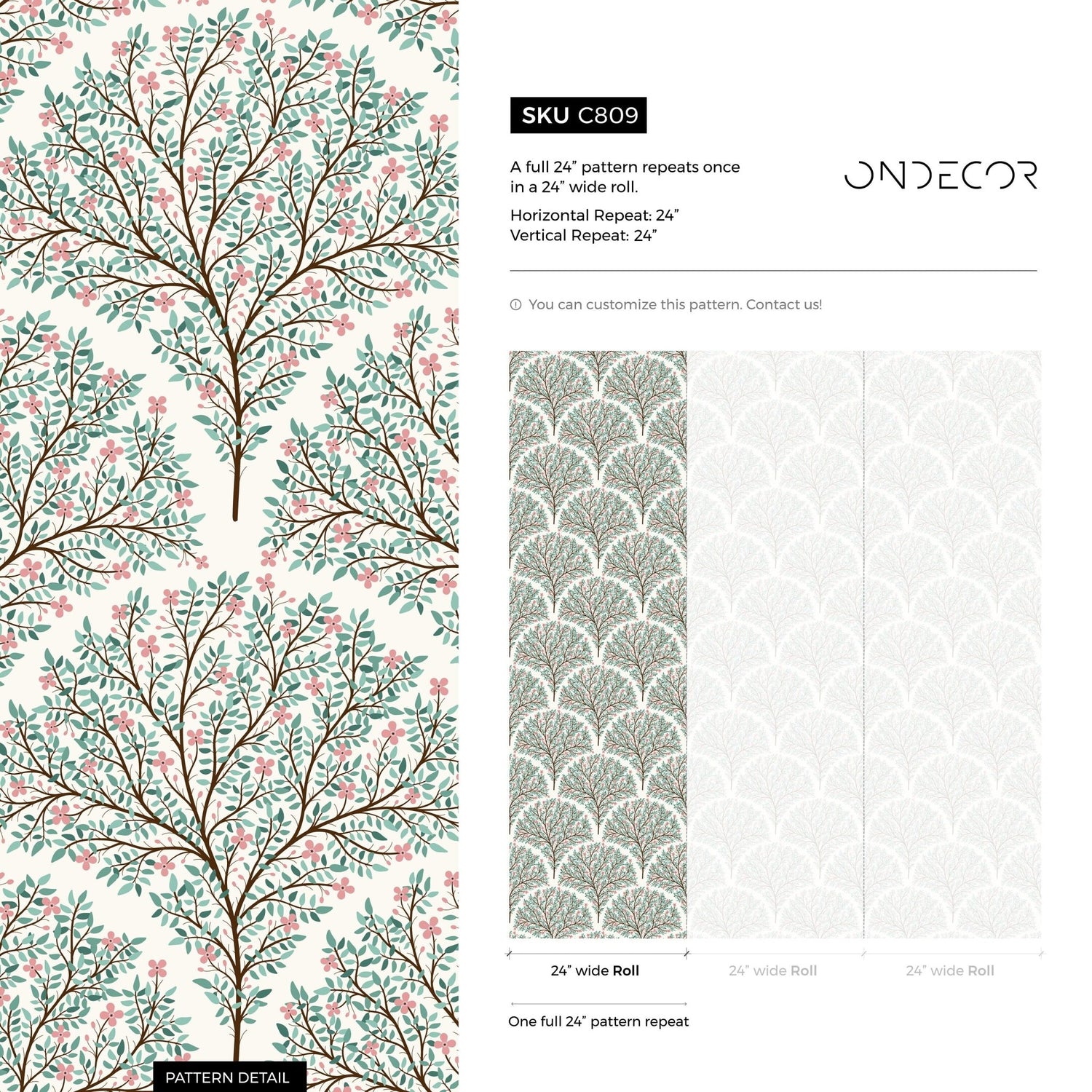 Blossoming Coral Trees Wallpaper - C809 - WallTrend