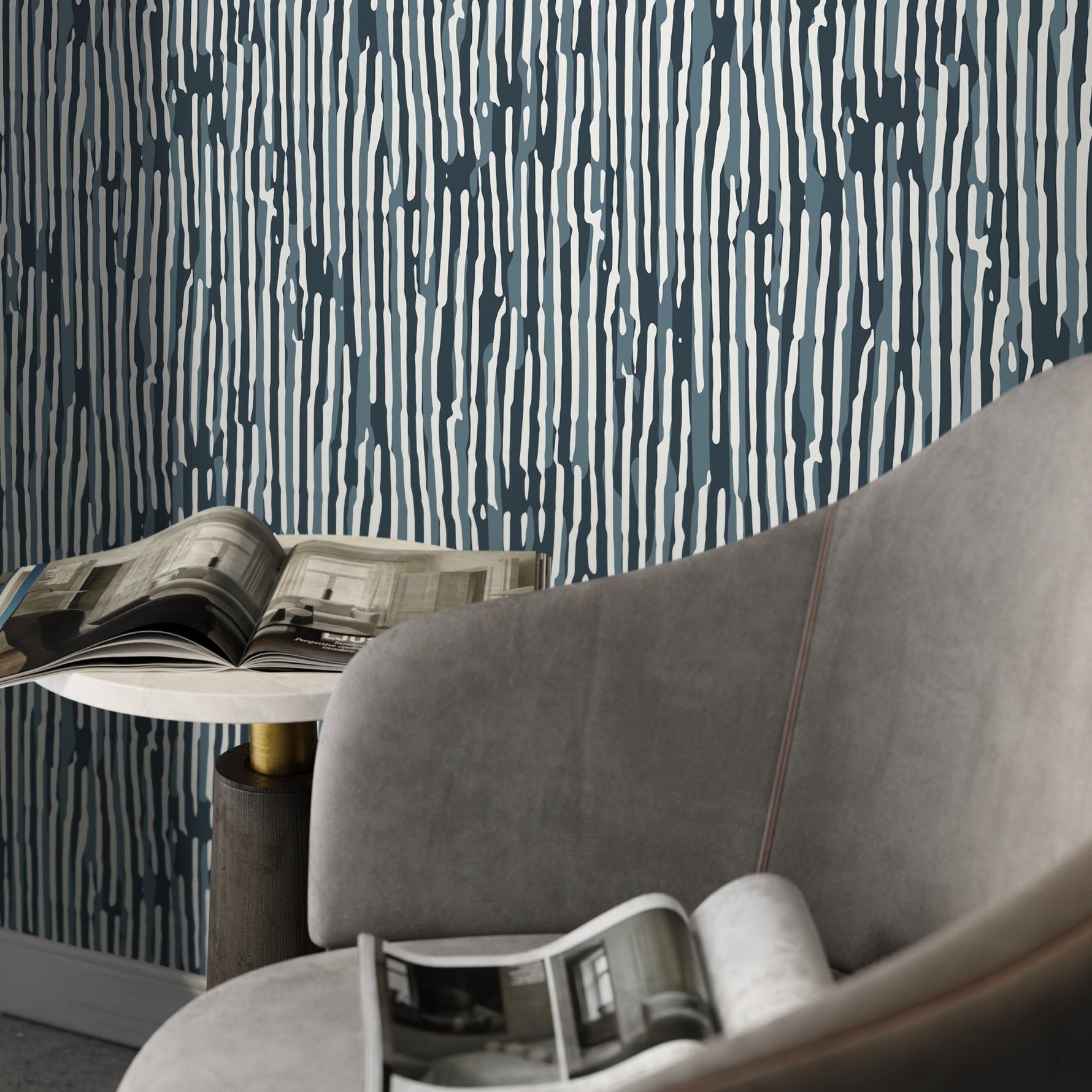 Blue Abstract Art Wallpaper Contemporary Wallpaper Peel and Stick and Traditional Wallpaper - D744 - WallTrend