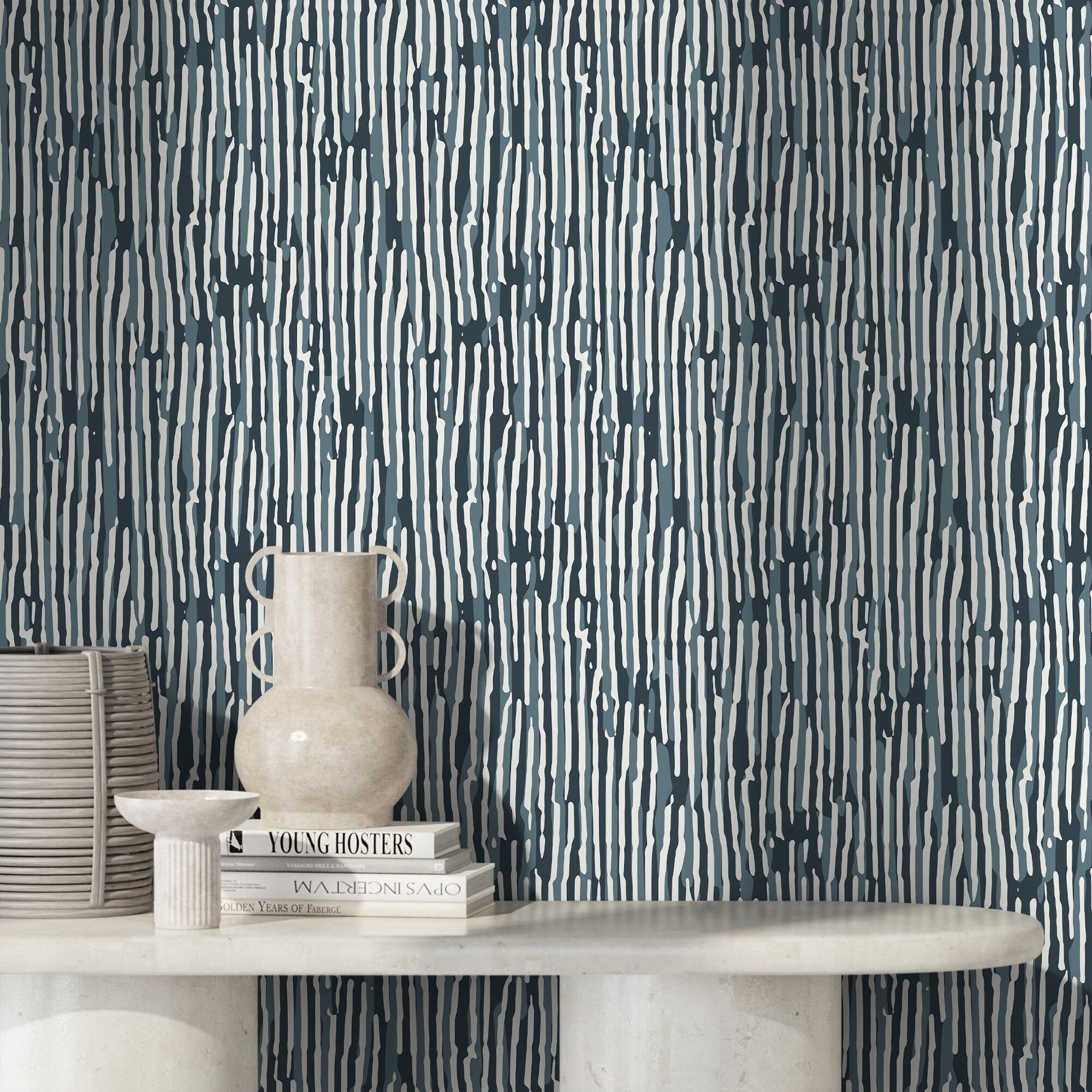 Blue Abstract Art Wallpaper Contemporary Wallpaper Peel and Stick and Traditional Wallpaper - D744 - WallTrend