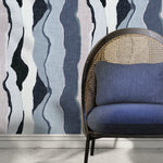 Blue Abstract Wallpaper Modern Waves Wallpaper Peel and Stick and Traditional Wallpaper - D859 - WallTrend