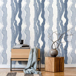 Blue Abstract Waves Wallpaper Modern Wallpaper Peel and Stick and Traditional Wallpaper - D837 - WallTrend