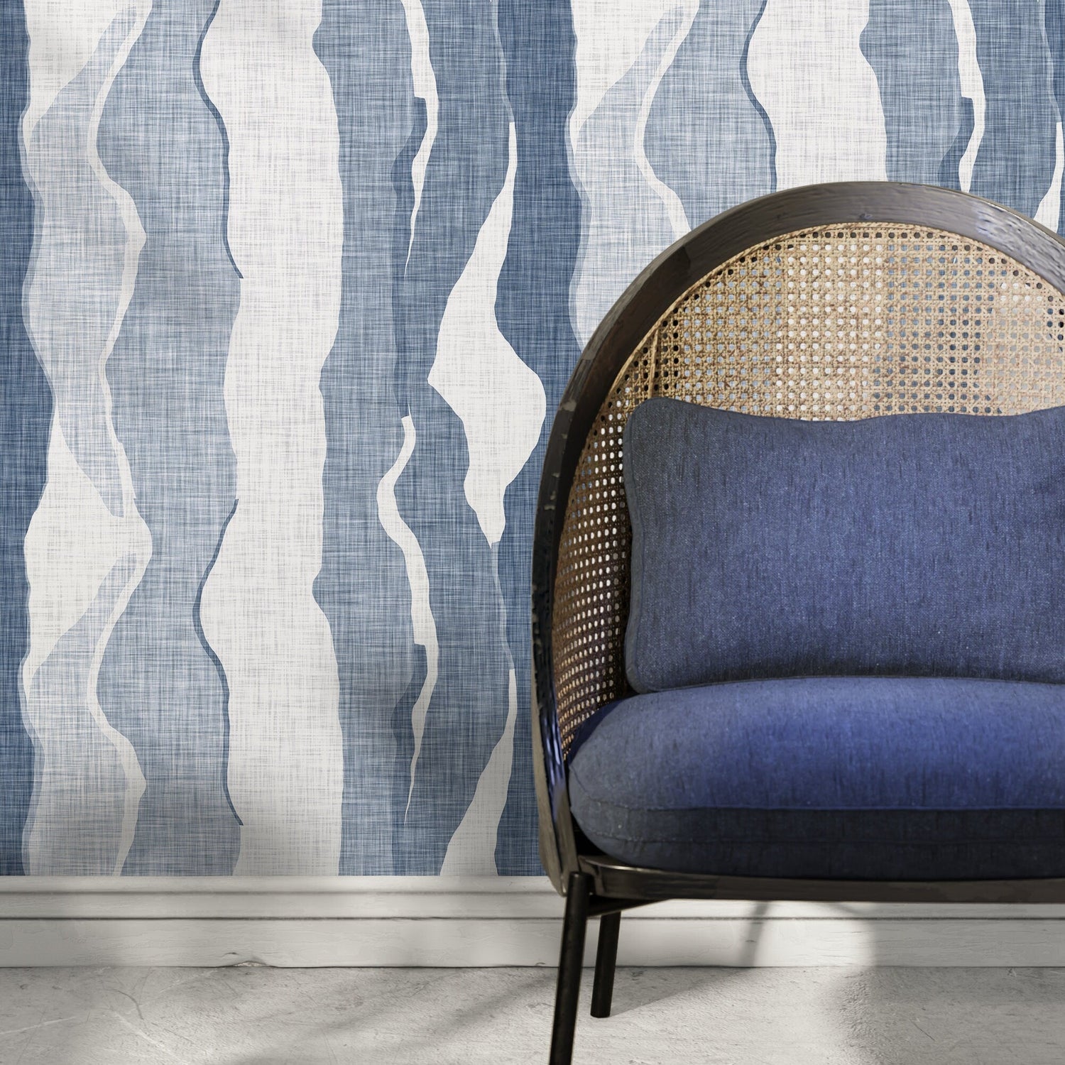 Blue Abstract Waves Wallpaper Modern Wallpaper Peel and Stick and Traditional Wallpaper - D837 - WallTrend