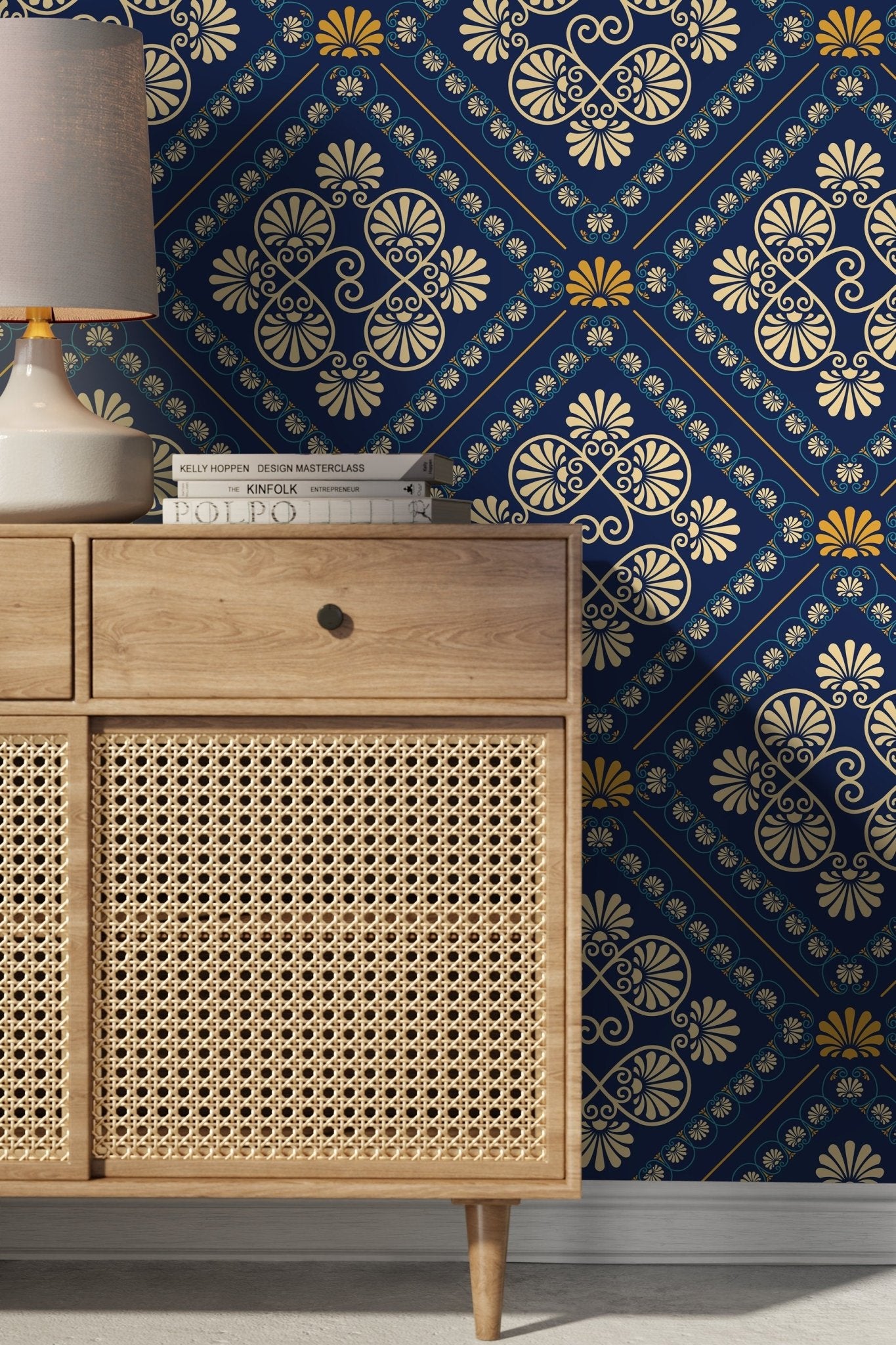 Blue and Yellow Retro Tile Wallpaper / Peel and Stick Wallpaper Removable Wallpaper Home Decor Wall Art Wall Decor Room Decor - D137 - WallTrend