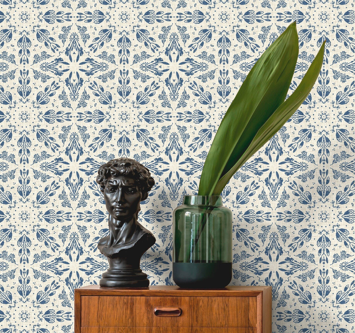 Blue Floral and Leaf Victorian Wallpaper / Peel and Stick Wallpaper Removable Wallpaper Home Decor Wall Art Wall Decor Room Decor - C782 - WallTrend