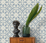 Blue Floral and Leaf Victorian Wallpaper / Peel and Stick Wallpaper Removable Wallpaper Home Decor Wall Art Wall Decor Room Decor - C782 - WallTrend