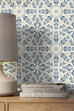 Blue Floral and Leaf Victorian Wallpaper / Peel and Stick Wallpaper Removable Wallpaper Home Decor Wall Art Wall Decor Room Decor - C782 - WallTrend