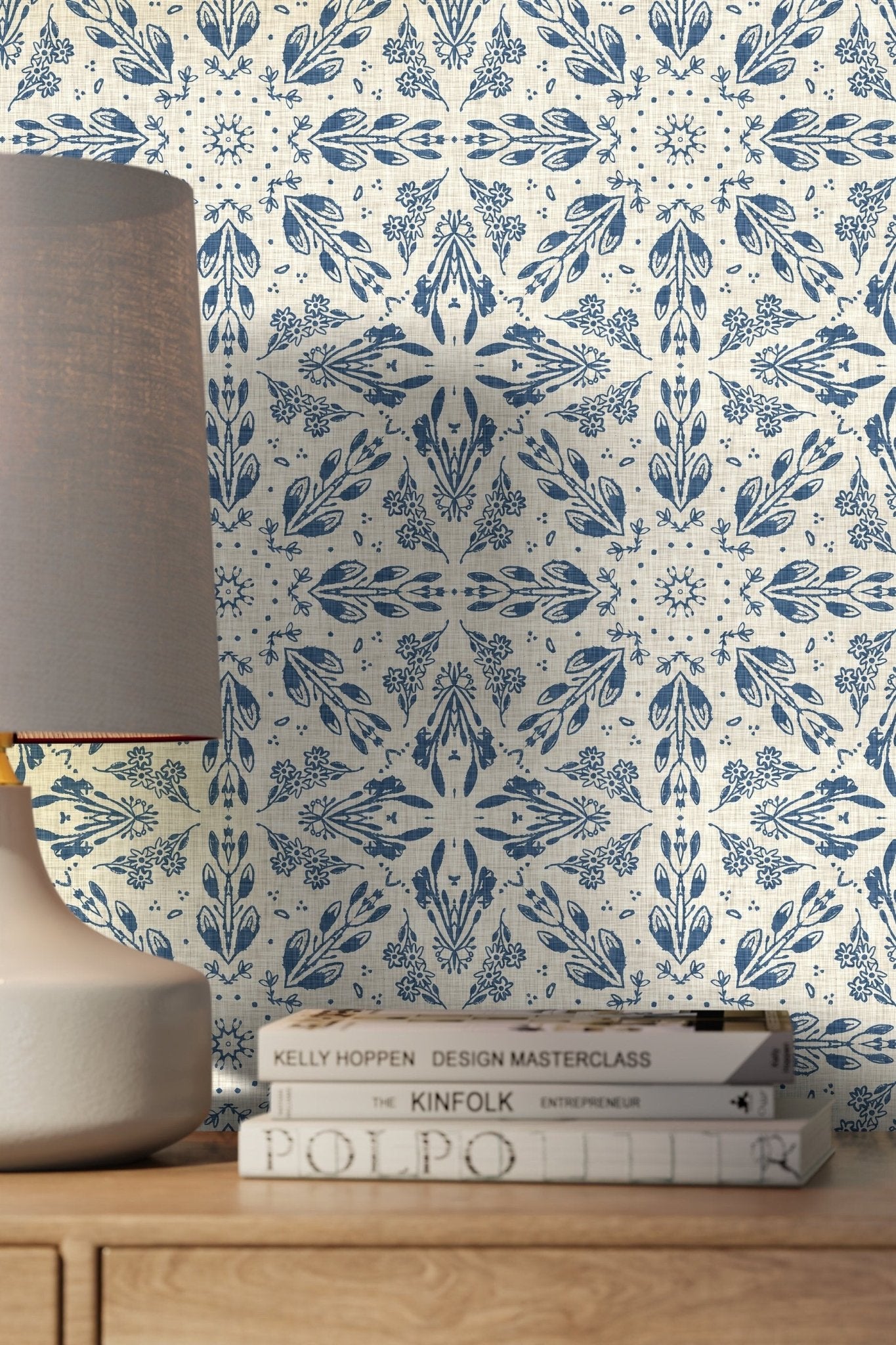 Blue Floral and Leaf Victorian Wallpaper / Peel and Stick Wallpaper Removable Wallpaper Home Decor Wall Art Wall Decor Room Decor - C782 - WallTrend