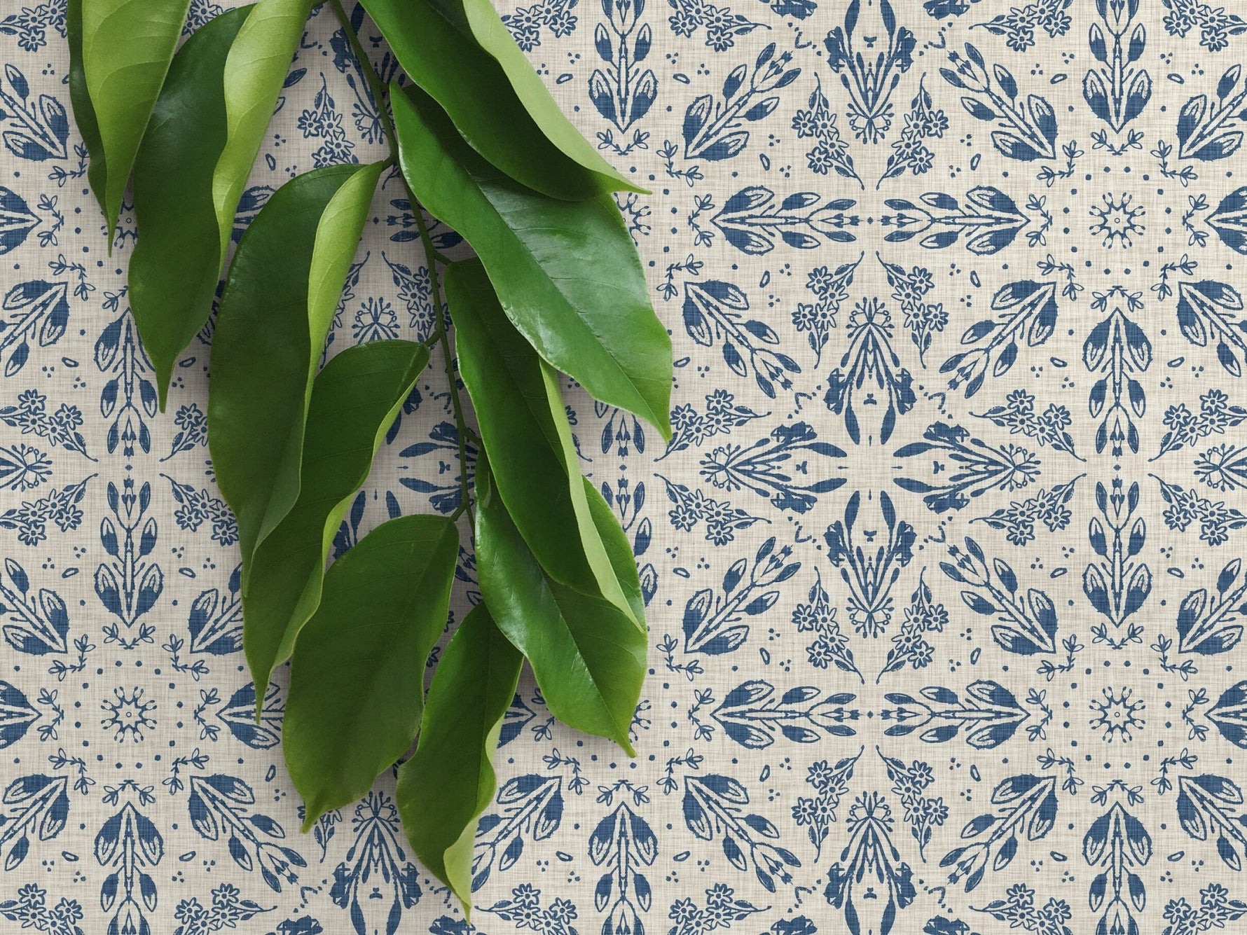 Blue Floral and Leaf Victorian Wallpaper / Peel and Stick Wallpaper Removable Wallpaper Home Decor Wall Art Wall Decor Room Decor - C782 - WallTrend