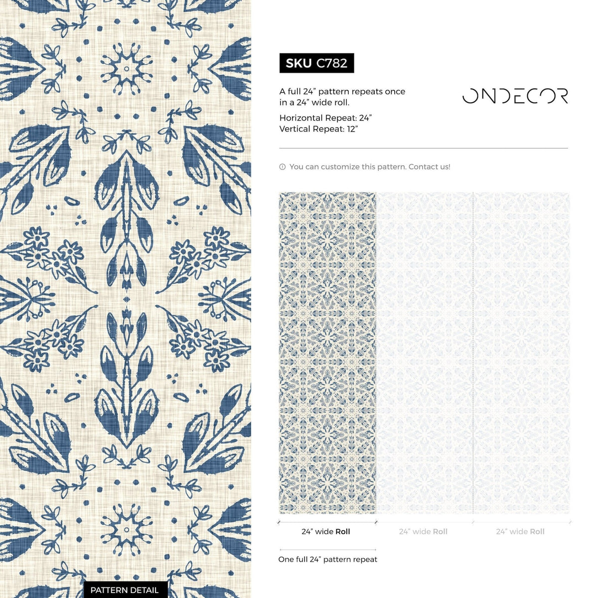 Blue Floral and Leaf Victorian Wallpaper / Peel and Stick Wallpaper Removable Wallpaper Home Decor Wall Art Wall Decor Room Decor - C782 - WallTrend