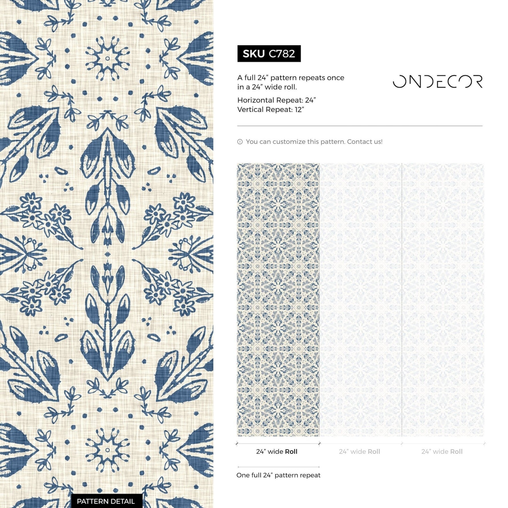 Blue Floral and Leaf Victorian Wallpaper / Peel and Stick Wallpaper Removable Wallpaper Home Decor Wall Art Wall Decor Room Decor - C782 - WallTrend
