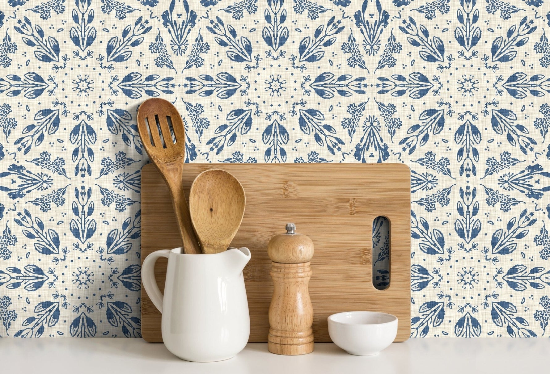 Blue Floral and Leaf Victorian Wallpaper / Peel and Stick Wallpaper Removable Wallpaper Home Decor Wall Art Wall Decor Room Decor - C782 - WallTrend