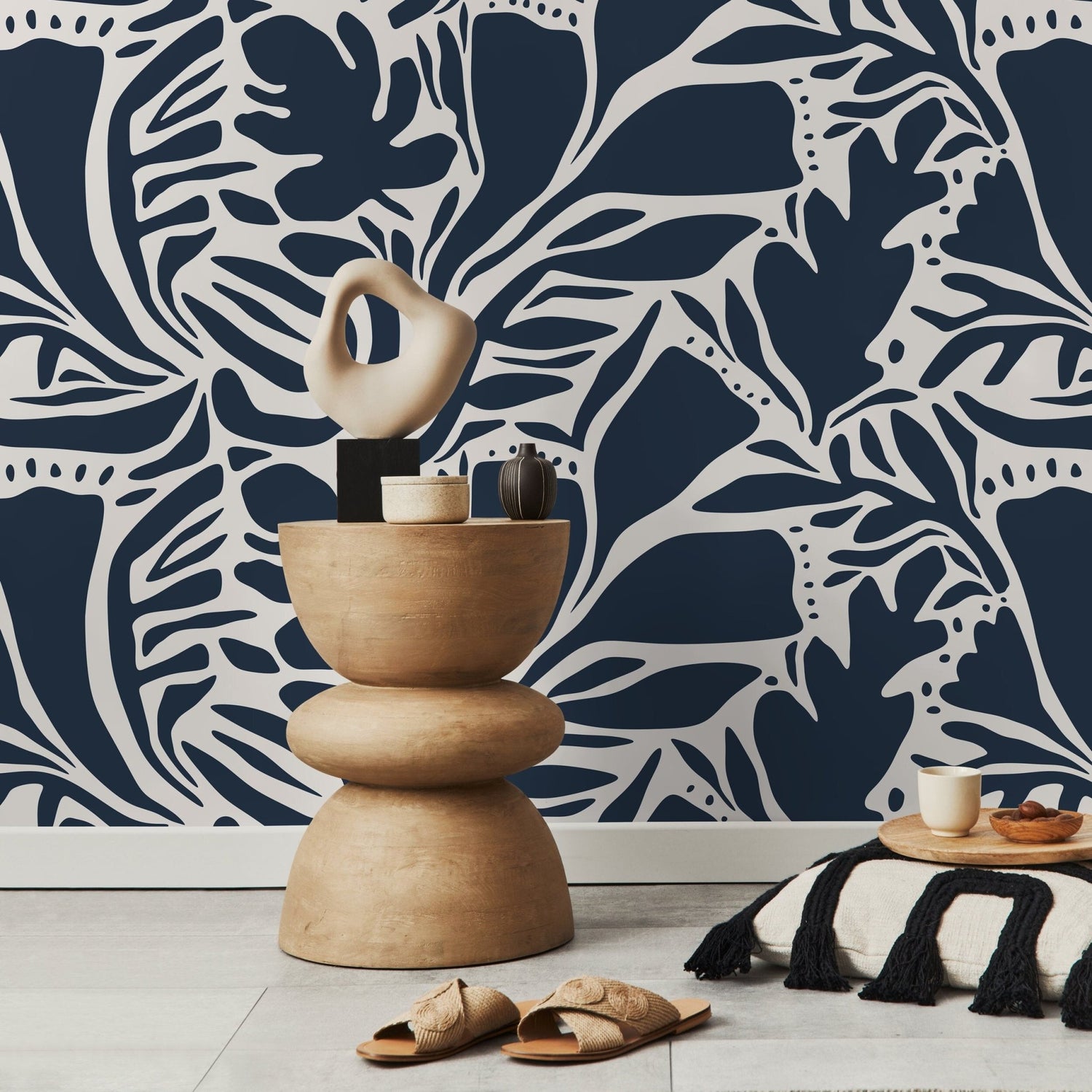 Blue Foliage Pattern Wallpaper - D640 - WallTrend