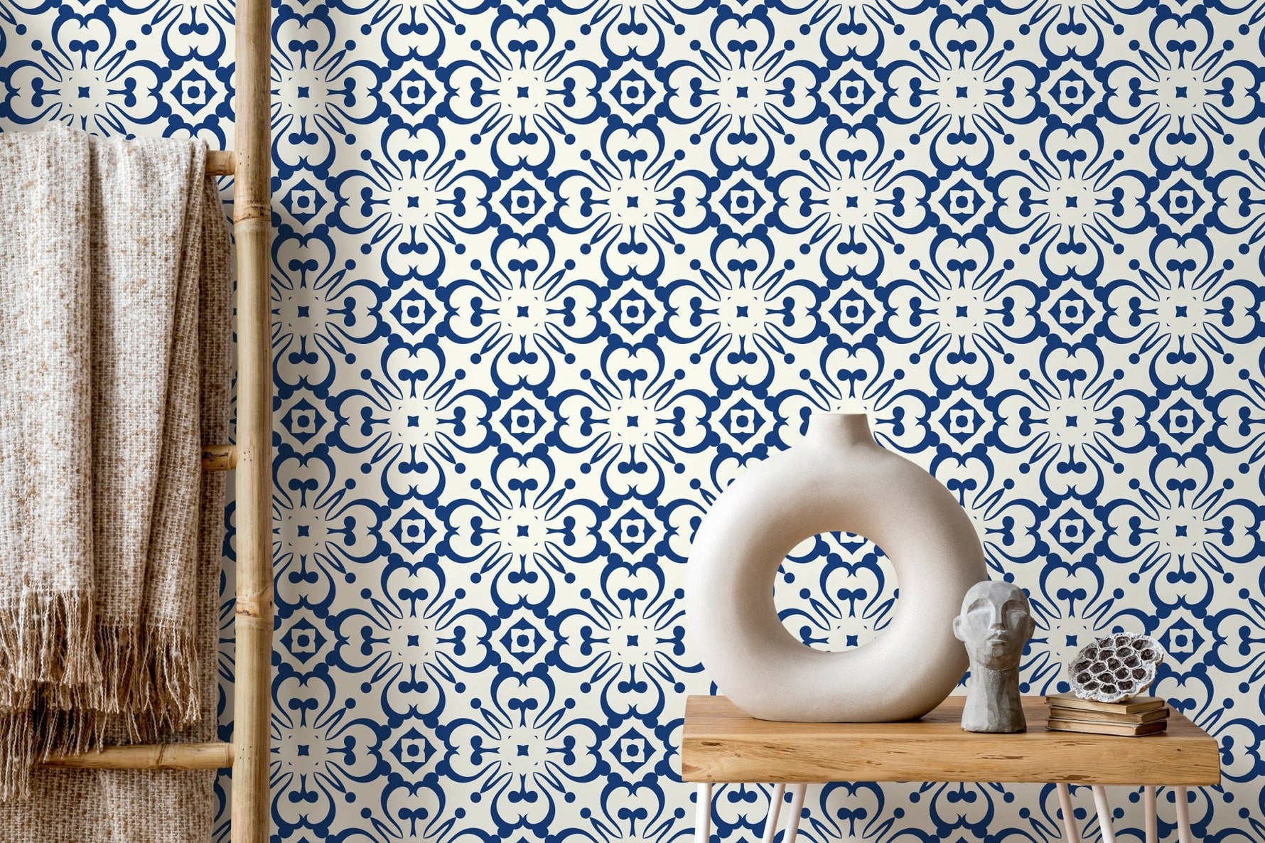 Blue Modern Tile Wallpaper / Peel and Stick Wallpaper Removable Wallpaper Home Decor Wall Art Wall Decor Room Decor - D180 - WallTrend