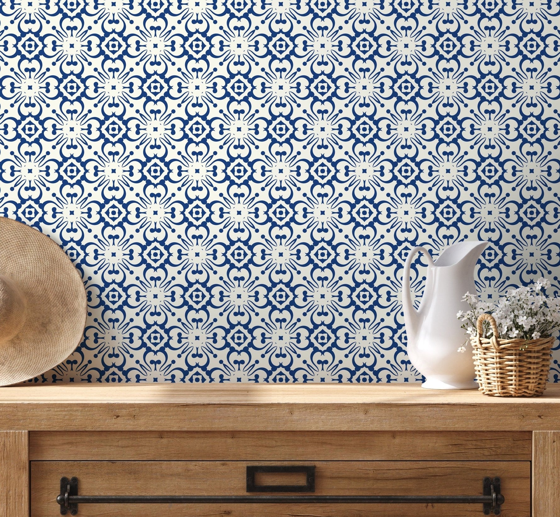Blue Modern Tile Wallpaper / Peel and Stick Wallpaper Removable Wallpaper Home Decor Wall Art Wall Decor Room Decor - D180 - WallTrend