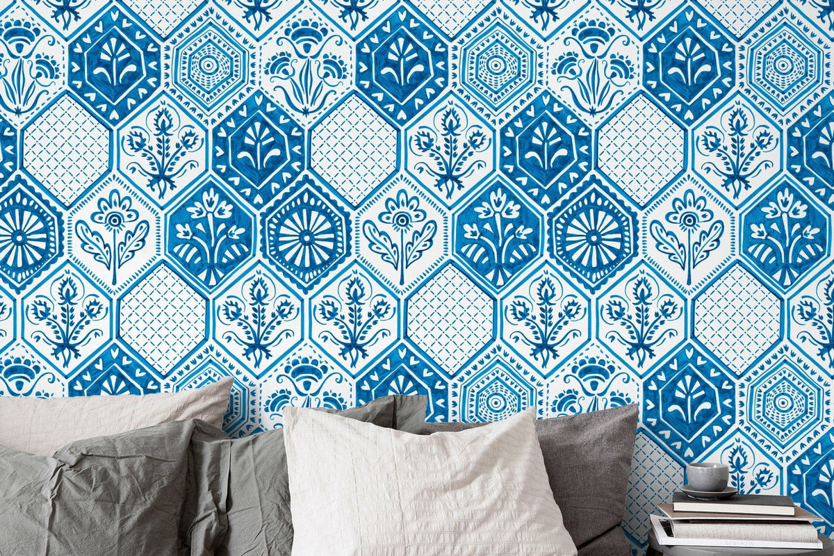 Blue Mosaic Tile Wallpaper - C445 - WallTrend