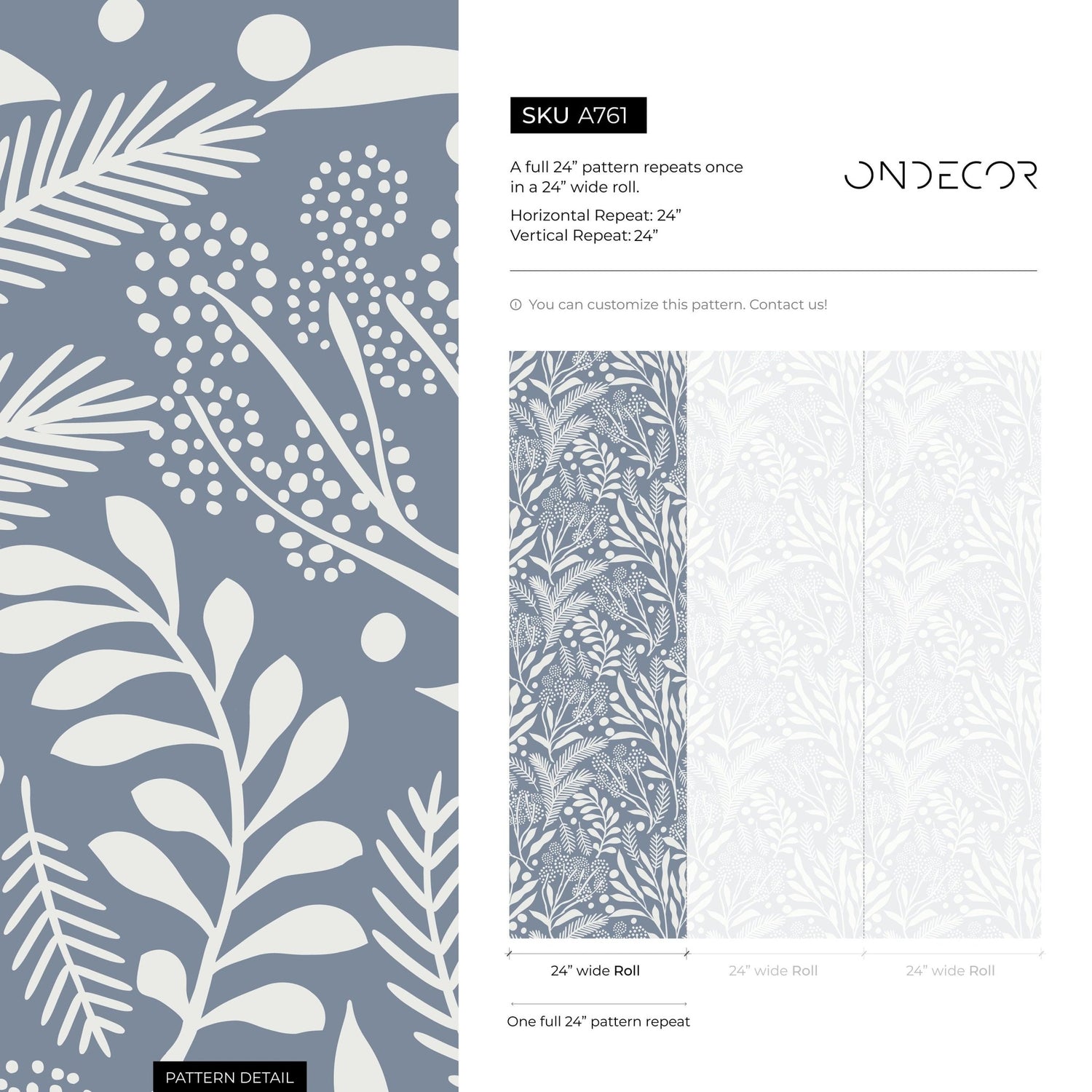 Blue Scandinavian Leaf Wallpaper Peel and Stick and Traditional Wallpaper - A761 - WallTrend