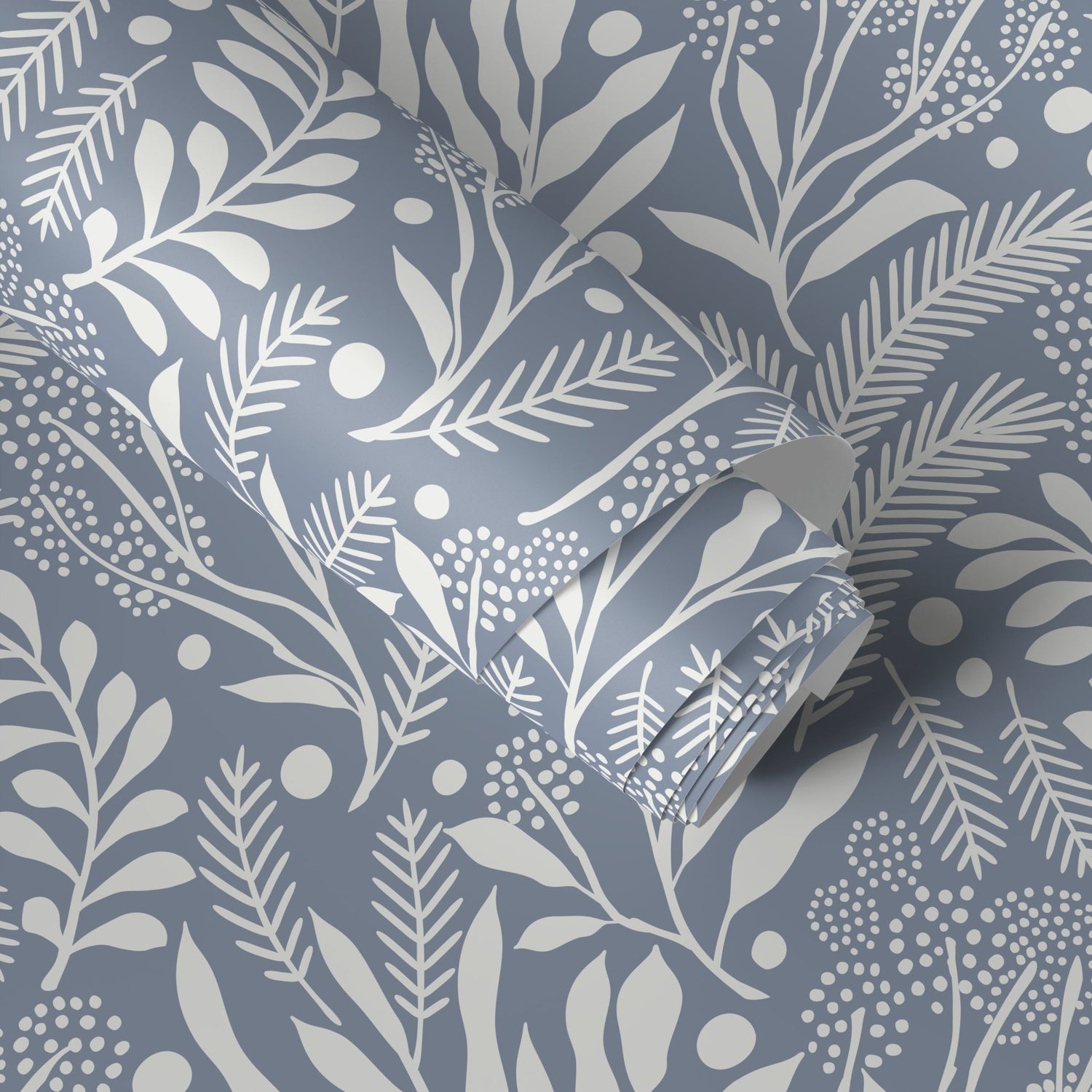 Blue Scandinavian Leaf Wallpaper Peel and Stick and Traditional Wallpaper - A761 - WallTrend