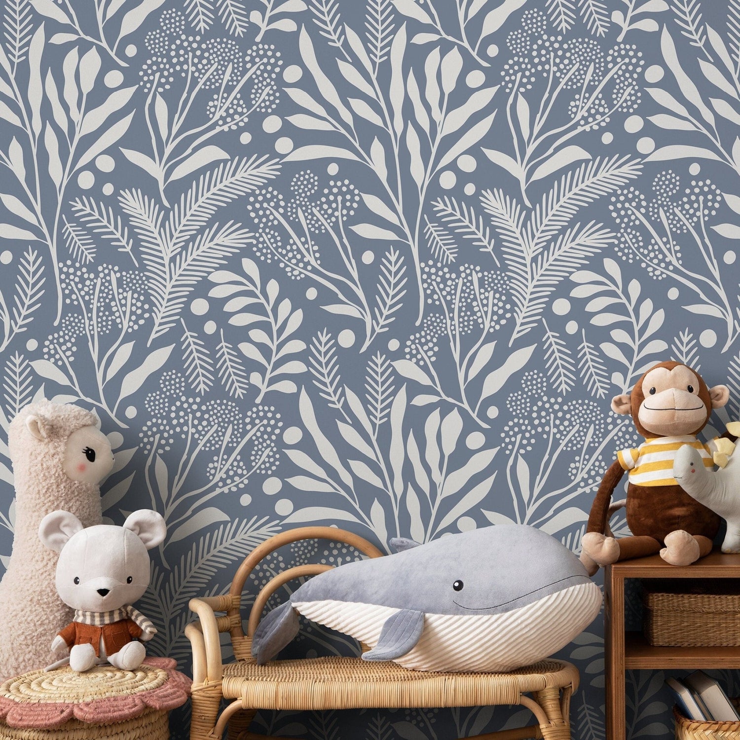 Blue Scandinavian Leaf Wallpaper Peel and Stick and Traditional Wallpaper - A761 - WallTrend