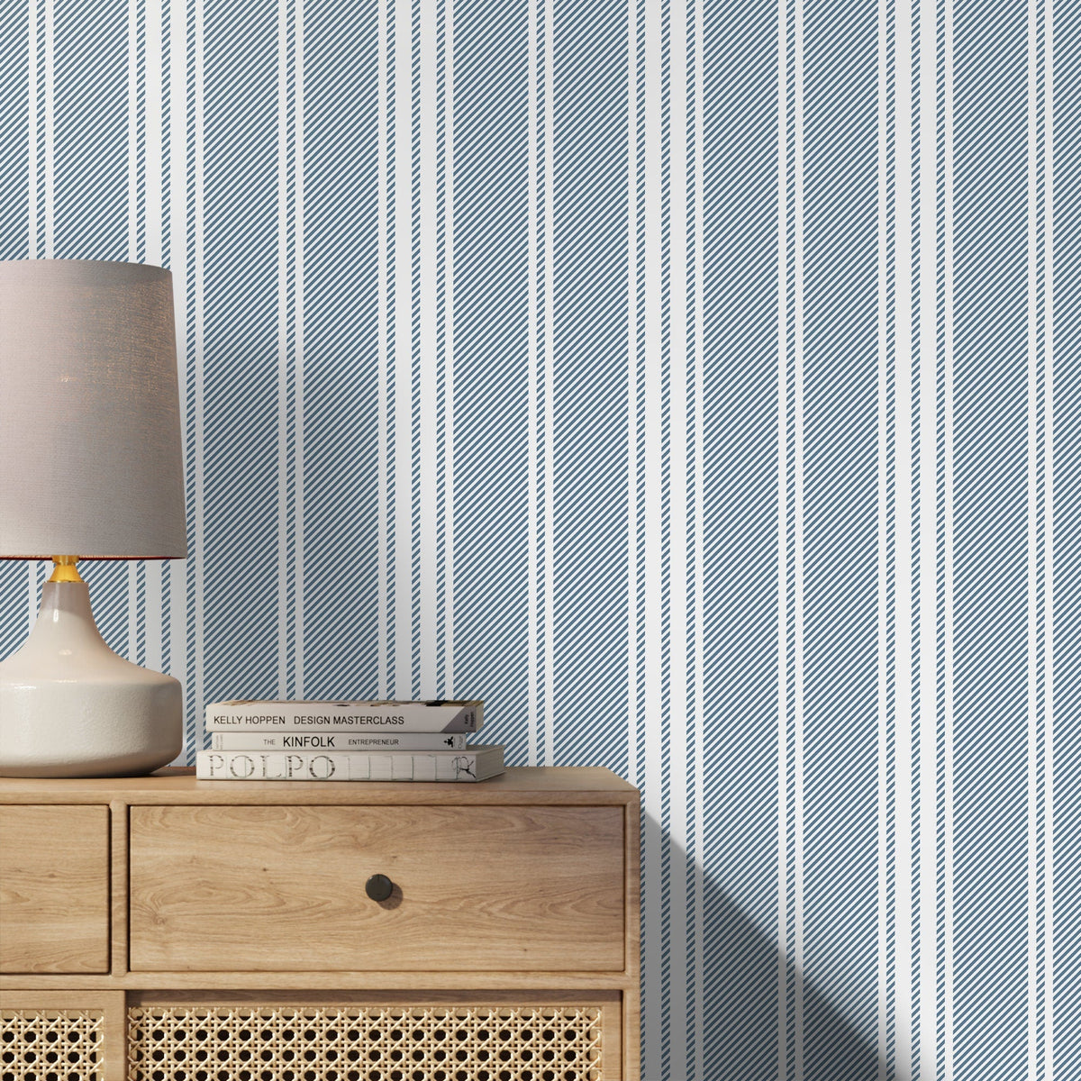 Blue Striped Wallpaper Farmhouse Wallpaper Peel and Stick and Traditional Wallpaper - D781 - WallTrend