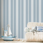 Blue Striped Wallpaper Farmhouse Wallpaper Peel and Stick and Traditional Wallpaper - D781 - WallTrend