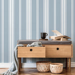 Blue Striped Wallpaper Farmhouse Wallpaper Peel and Stick and Traditional Wallpaper - D781 - WallTrend