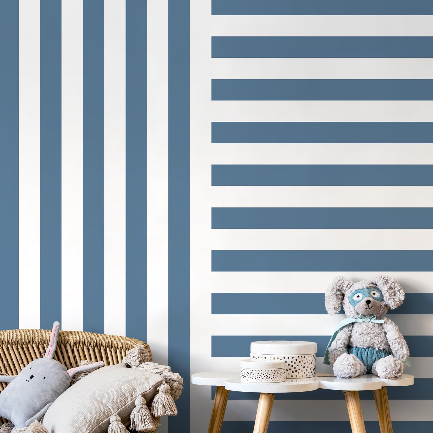 Blue Striped Wallpaper Modern Geometric Wallpaper Peel and Stick and Traditional Wallpaper - D738 - WallTrend