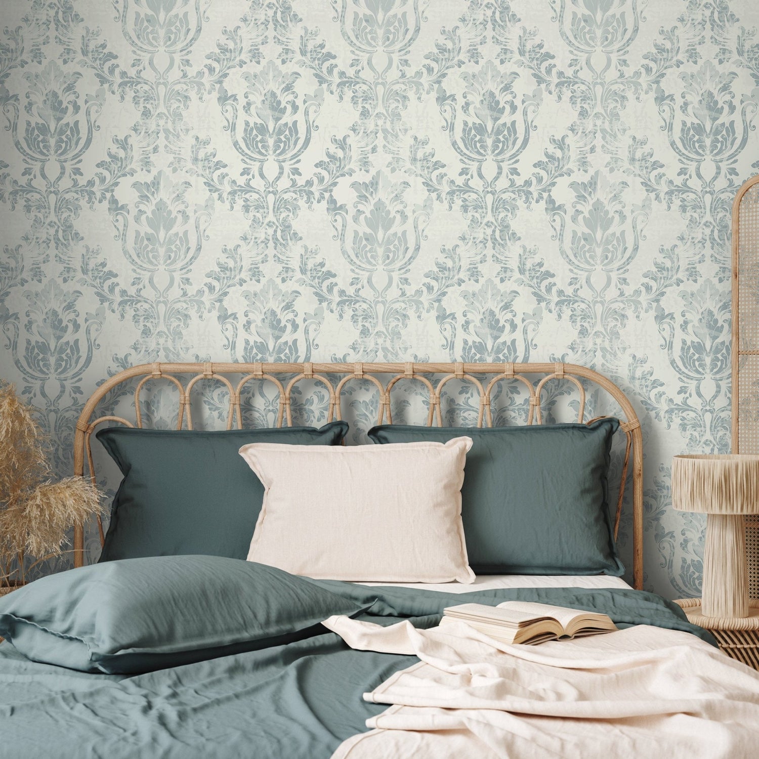 Blue Vintage Damask Wallpaper Peel and Stick and Traditional Wallpaper - A650 - WallTrend